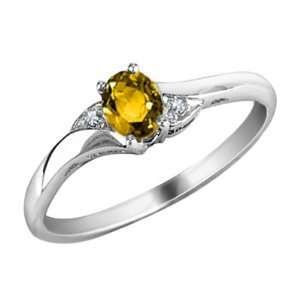  Citrine Ring with Diamonds in 10K White Gold, Size 9 