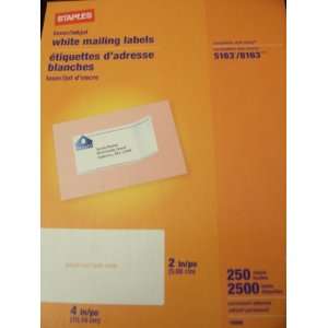  Staples White Mailing Labels ~ 2500 Laser/Inkjet Labels (2 
