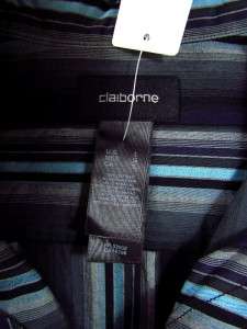 mens black stripe CLAIBORNE casual shirt long sleeve button front 