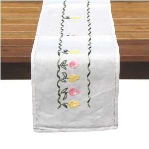  Tulip Embroidered Linen Table Runner