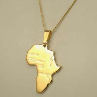 AFRICA MAP SOLID PENDANT 18K YELLOW GOLD GEP NECKLACE  