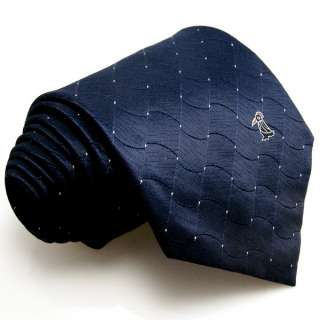   Dots Navy White Mens Tie Necktie 100% Silk Jacquard Woven Pattern