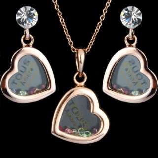 TOUS Amore Rhinestone Heart Earring Necklace Set Swarovski Crystal 18k 