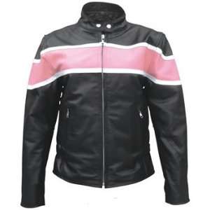 : Ladies Premium Buffalo Leather Pink Black Motorcycle JACKET w full 