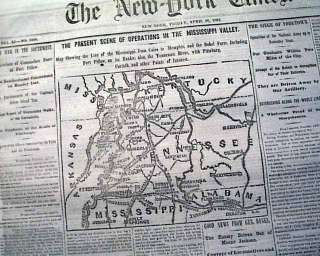   OF SHILOH Memphis Tennessee TN Civil War Miss. Valley MAP Newspaper