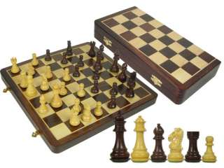 Wood Chess set + Chess board 16 inlaid wood, folding  