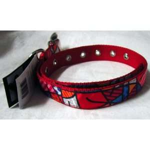  Romero Britto Large Nylon Dog Collar w/Metal Charm (Red 