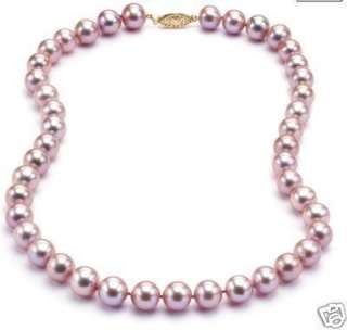 18 inchs Natural 8 9mm AAA purple pearl necklace 14KT  