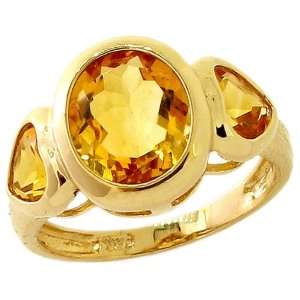  Gold Oval and Heart Three Stone Ring Citrine, size7 diViene Jewelry