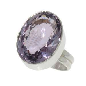  Size 8 Sterling Silver Faceted Oval Genuine Amethyst Ring 