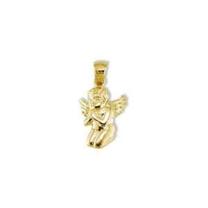    Solid 14k Yellow Gold Praying Angel Religious Pendant Jewelry