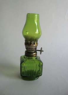 Vintage Green Glass Hong Kong Miniature Oil Lamp  