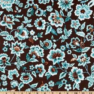  45 Wide Metro Blue Floral Chocolate Fabric By The Yard 
