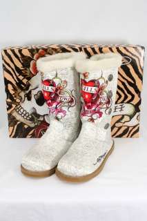 New Ed Hardy Strap Love Kills Slowly Boots Shoes White  