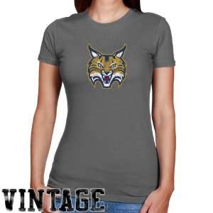  Quinnipiac Bobcats Ladies Charcoal Distressed Logo Vintage 