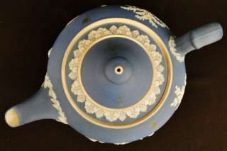 Vintage Blue Wedgwood Jasperware Teapot Grecian Cherubs & Woman Scenes 