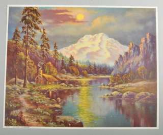   1957 Natures Paradise Vintage Print Cabin River Mountains  