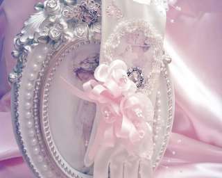 Shabby Victorian~IVORY Satin Glove~Decorative~Roses~Lace~Portrait~Faux 