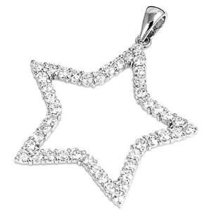  Sterling Silver Pendant   Star   Clear Cubic Zerconia 