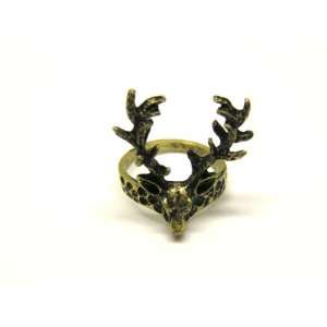Deer Ring Size 6.5 Gold Reindeer Stag Taxidermy Elk Antlers Fashion 