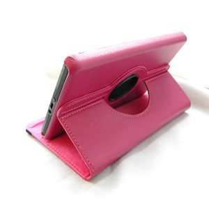 (TM) Hot Pink 360° Rotating PU Leather Case Cover w/ Swivel Stand 