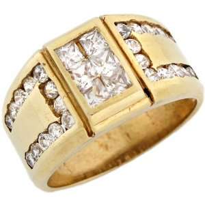   Gold Rectangle Mens Ring with Unique Side accent Design: Jewelry