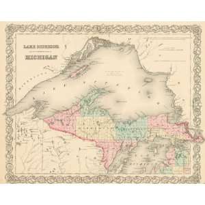   1855 Antique Map of Lake Superior & North Michigan