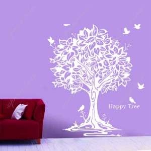 Happy tree and birds removable vinyl art wall decals  