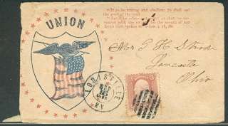US 1862 Eagle, Flag, Union, Shield Civil War Patriotic cover w/3 