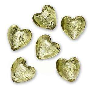  Murano Style Silver Foil Heart Pendant Beads Green (6 
