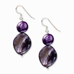   Silver Dark Purple MOP & Freshwater Cultured Pearl Earrings: Jewelry