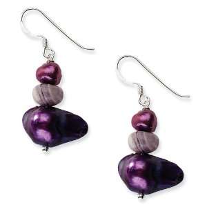   Sterling Silver Charoite & Purple Cultured FW Pearl Earrings Jewelry