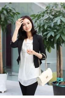 Korea Trendy Womens Casual Slim Cropped Sleeve Suits OL Lady Blazer 