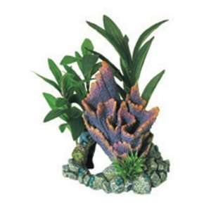    Resin Ornament   Purple Ridge Coral Cave W/plants 