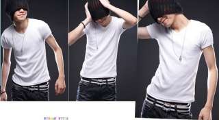 New Mens Short Sleeve Slim Fit v neck T shirt Tops US Size S M L 