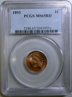 1893 INDIAN CENT PCGS MS 65 RED CHERRY  