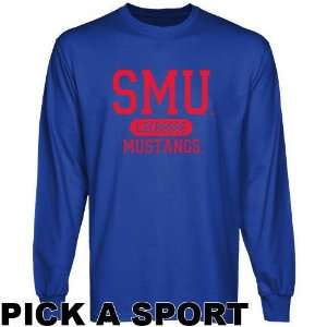 SMU Mustangs Royal Blue Custom Sport Long Sleeve T shirt   (Small 