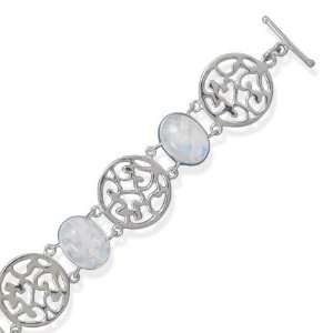   Sterling Silver 6.75+1.5 Rainbow Moonstone Toggle Bracelet Jewelry