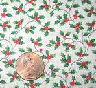 yd~Christmas Red Green Holly Small Print Cotton Fabric ~ Doll