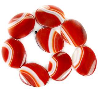30x40mm Red Stirated Agate Flat Oval Beads 8pcs  