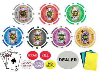 1000 11.5g King Style Casino Poker Chips w/ Accessories  