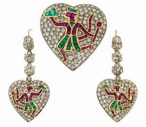 1930s Egyptian Revival GEMS DIAMOND EARRINGS & PIN  