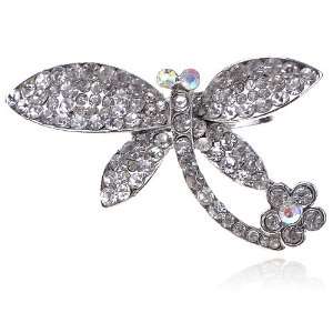 Cute Adorable Sparkle Clear Crystal Embedded Rhinestone Dragonfly 