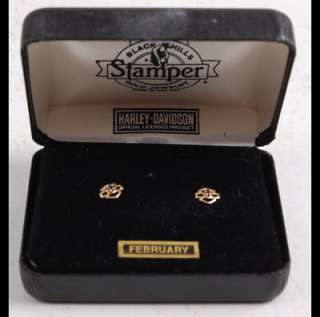 Stampers Harley Davidson 10K Gold February Earrings New In Box 