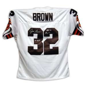 Jim Brown Autographed Uniform   WHITEw/3 STATS  Sports 