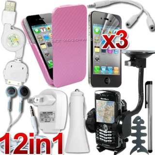 12 Accessory Car Charger+Pink Case for Verizon iPhone 4  