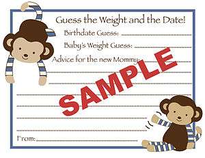   Cocalo Monkey Mania Baby Shower Guess Weight & Date Advice Cards