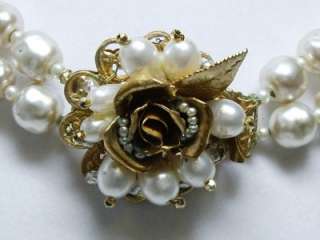 Vintage Original by Robert Double Strand of Baroque Pearl Rose Clasp 