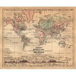    Johnson 1885 Antique Physical Map of the World