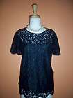new talbots size 10 navy chantilly lace short sleeve top